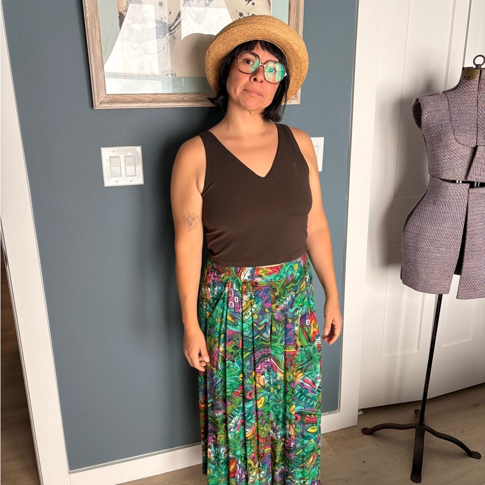 Vibrant Vintage Green Printed Flowy Pants
